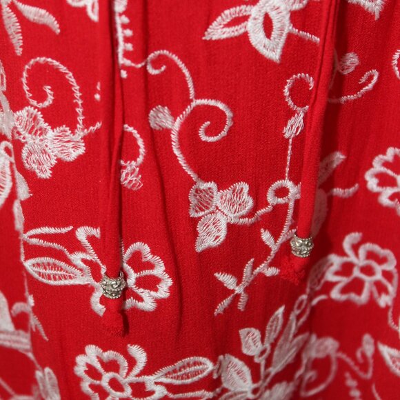 SUNDRESS Westport Red White Floral Embroidery Lined Tie Front MAXI XL Pre-Loved - Picture 6 of 13